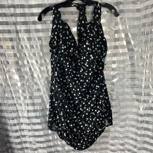 Dream-shaper by Miraclesuit Black White/Tan Polka Dot Swim Dress